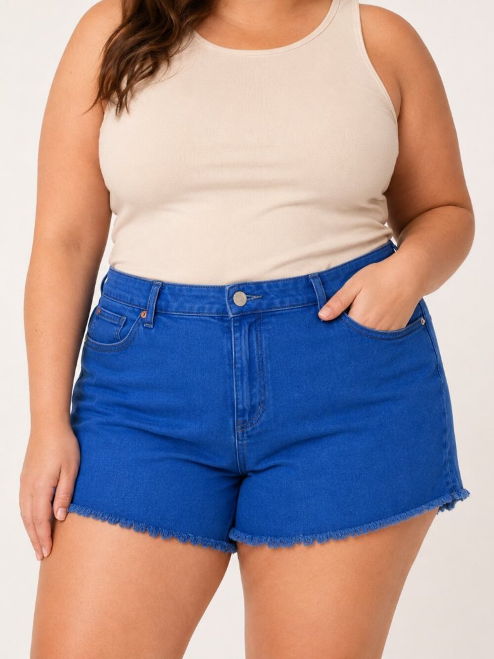 Slink Jeans Cobalt Blue Frayed Hem Denim Shorts Size 18W